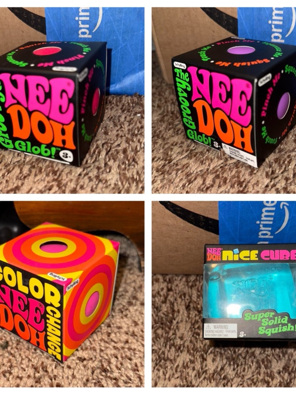 Needoh Bundle of 4 Blue Nice Cube, Purple & Pink Groovy Glob, and Color Change